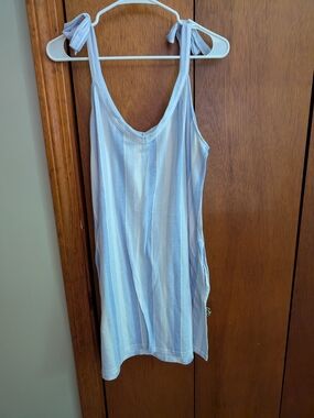 Laura Ashley Light Blue & White Striped Tie-Shoulder Tank Dress